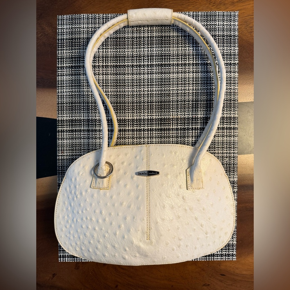 Jamie Sadock Ostrich Embossed Leather Shoulder Bag | Cream | Lightweight Chic